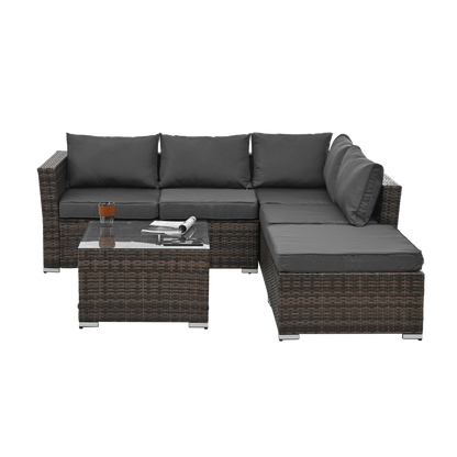 Patio Furniture, Outdoor Furniture, Seasonal PE Wicker Furniture, 4 Set Wicker Furniture With Tempered Glass Coffee Table