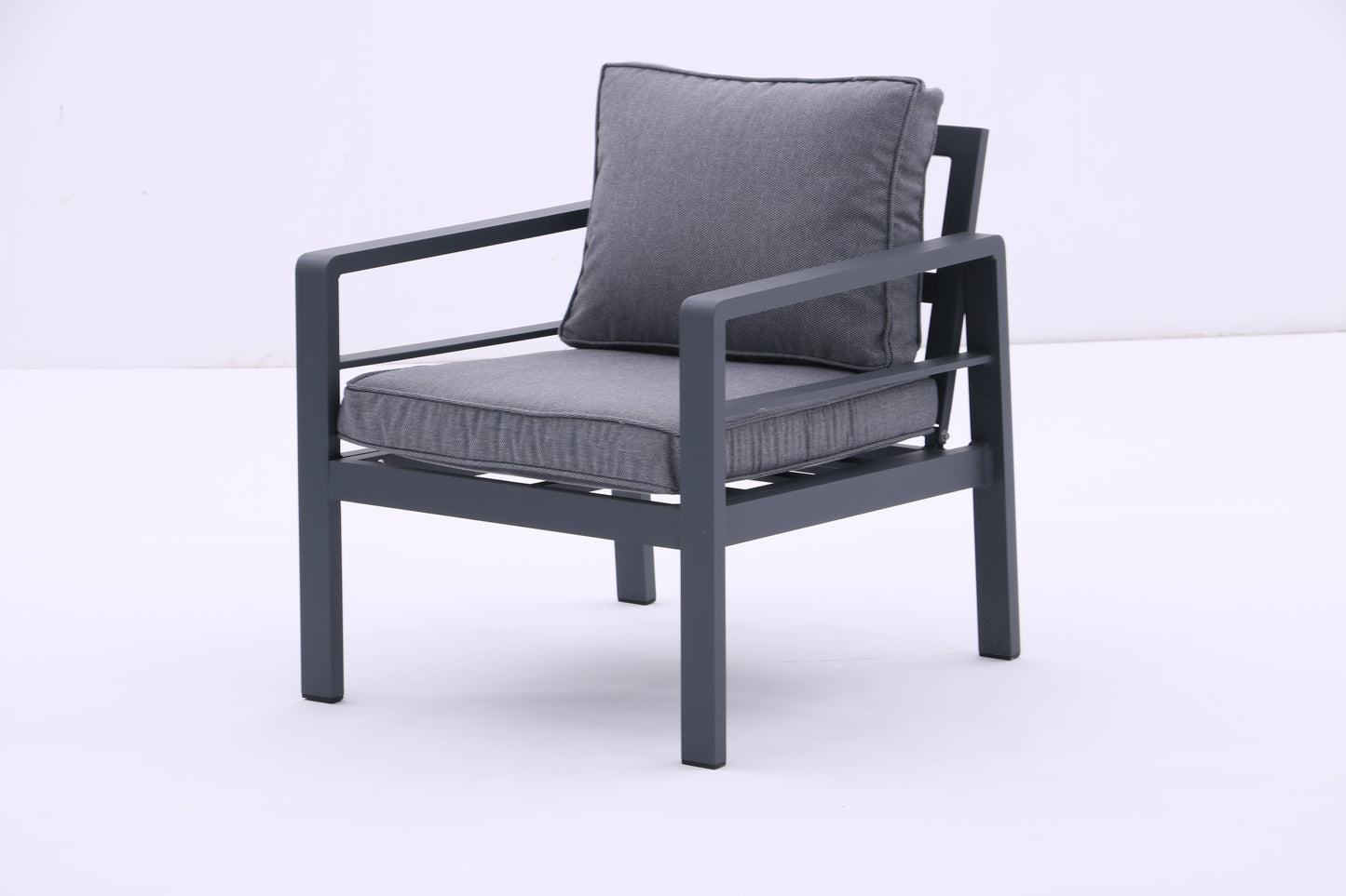 4-piece Aluminum Outdoor Patio Conversation Set,All-Weather Sectional Sofa Outside Furniture with Removable Cushions and Tempered Glass Coffee Table for Courtyard,Poolside,Deck,Balcony(Grey)