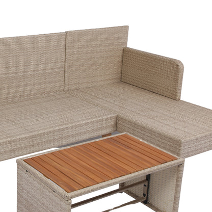 3 Piece Patio Sectional Wicker Rattan Outdoor Furniture Sofa Set Natural Yellow Wicker + Dark Grey Cushion
