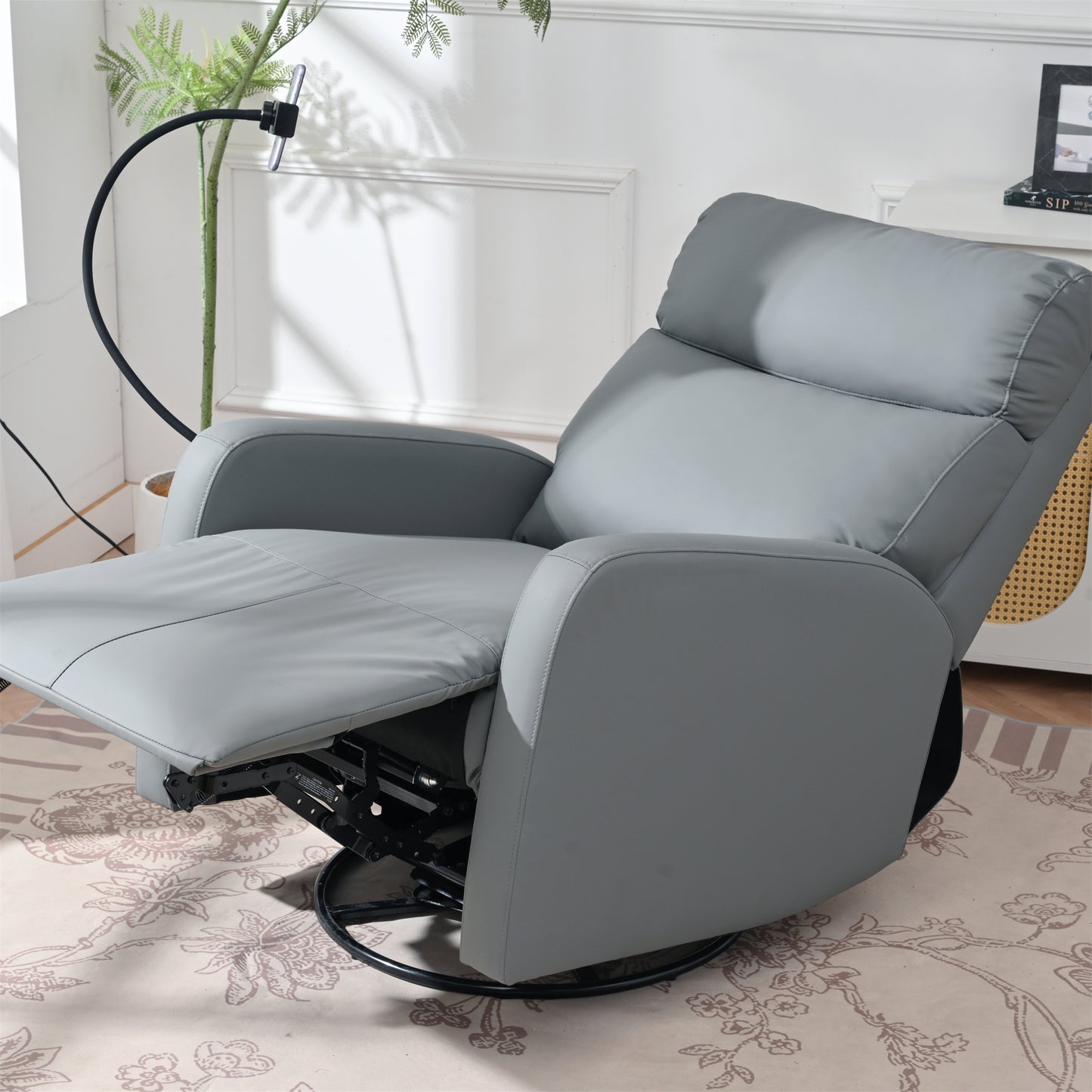 270° Power Swivel Rocker Recliner Chair, Electric Glider Reclining Sofa with USB Ports, Power Swivel Glider, Rocking Chair Nursery Recliners for Living Room Bedroom(Blue-gray)
