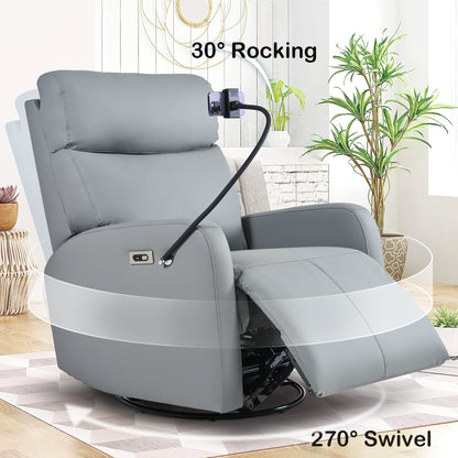 270° Power Swivel Rocker Recliner Chair, Electric Glider Reclining Sofa with USB Ports, Power Swivel Glider, Rocking Chair Nursery Recliners for Living Room Bedroom(Blue-gray)