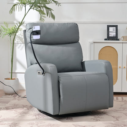 270° Power Swivel Rocker Recliner Chair, Electric Glider Reclining Sofa with USB Ports, Power Swivel Glider, Rocking Chair Nursery Recliners for Living Room Bedroom(Blue-gray)