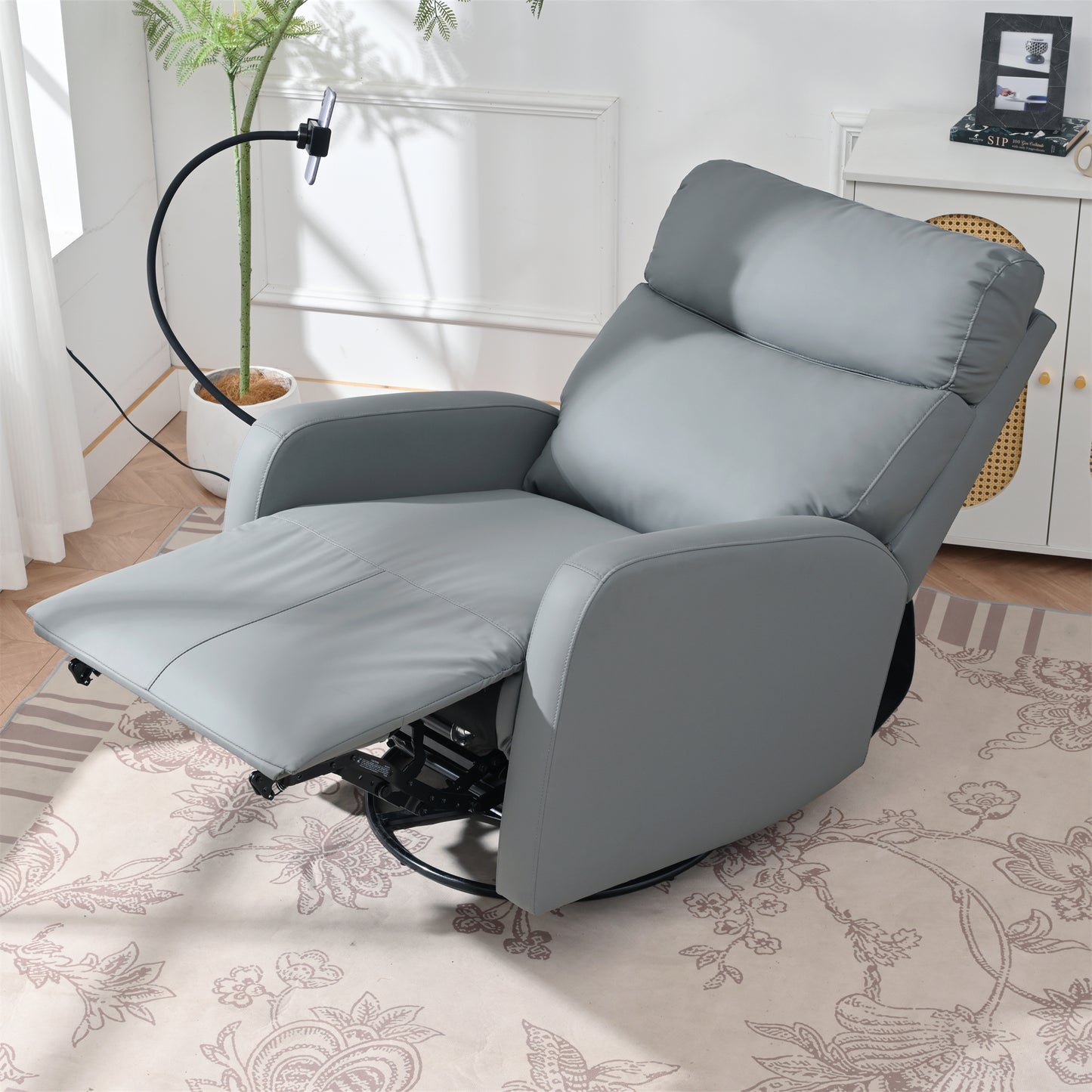 270° Power Swivel Rocker Recliner Chair, Electric Glider Reclining Sofa with USB Ports, Power Swivel Glider, Rocking Chair Nursery Recliners for Living Room Bedroom(Blue-gray)