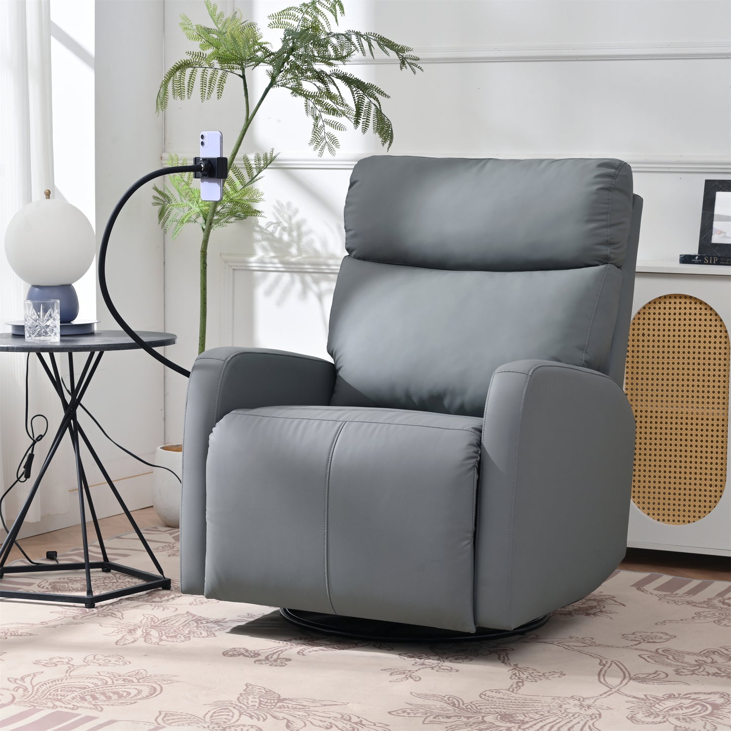 270° Power Swivel Rocker Recliner Chair, Electric Glider Reclining Sofa with USB Ports, Power Swivel Glider, Rocking Chair Nursery Recliners for Living Room Bedroom(Blue-gray)
