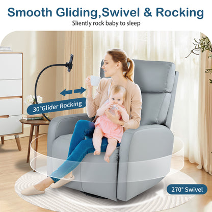 270° Power Swivel Rocker Recliner Chair, Electric Glider Reclining Sofa with USB Ports, Power Swivel Glider, Rocking Chair Nursery Recliners for Living Room Bedroom(Blue-gray)