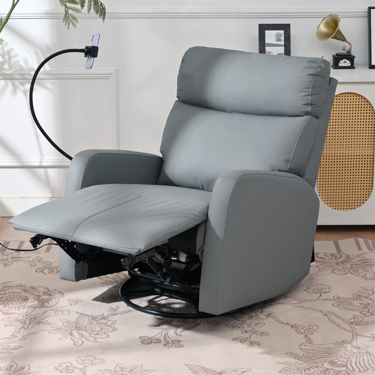 270° Power Swivel Rocker Recliner Chair, Electric Glider Reclining Sofa with USB Ports, Power Swivel Glider, Rocking Chair Nursery Recliners for Living Room Bedroom(Blue-gray)