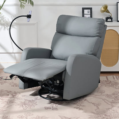270° Power Swivel Rocker Recliner Chair, Electric Glider Reclining Sofa with USB Ports, Power Swivel Glider, Rocking Chair Nursery Recliners for Living Room Bedroom(Blue-gray)