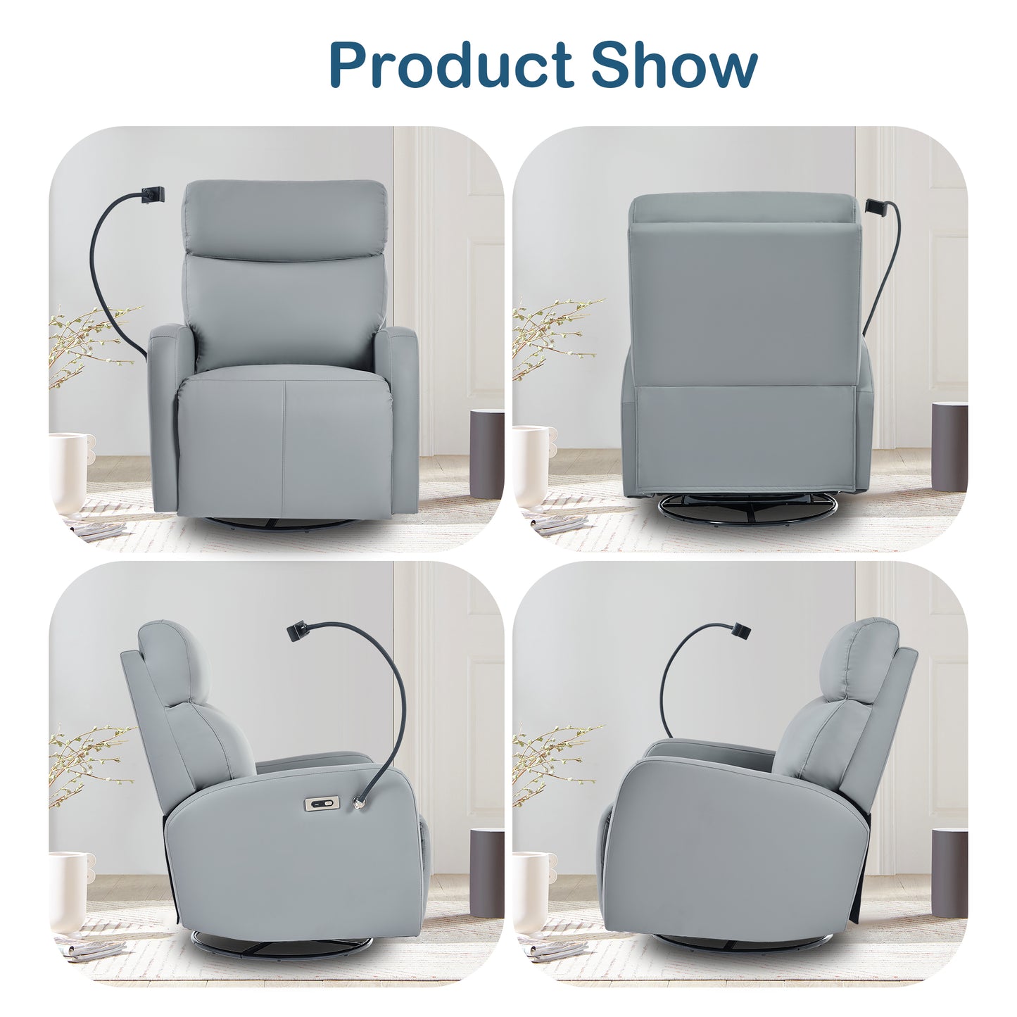 270° Power Swivel Rocker Recliner Chair, Electric Glider Reclining Sofa with USB Ports, Power Swivel Glider, Rocking Chair Nursery Recliners for Living Room Bedroom(Blue-gray)