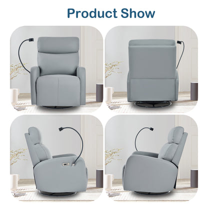 270° Power Swivel Rocker Recliner Chair, Electric Glider Reclining Sofa with USB Ports, Power Swivel Glider, Rocking Chair Nursery Recliners for Living Room Bedroom(Blue-gray)