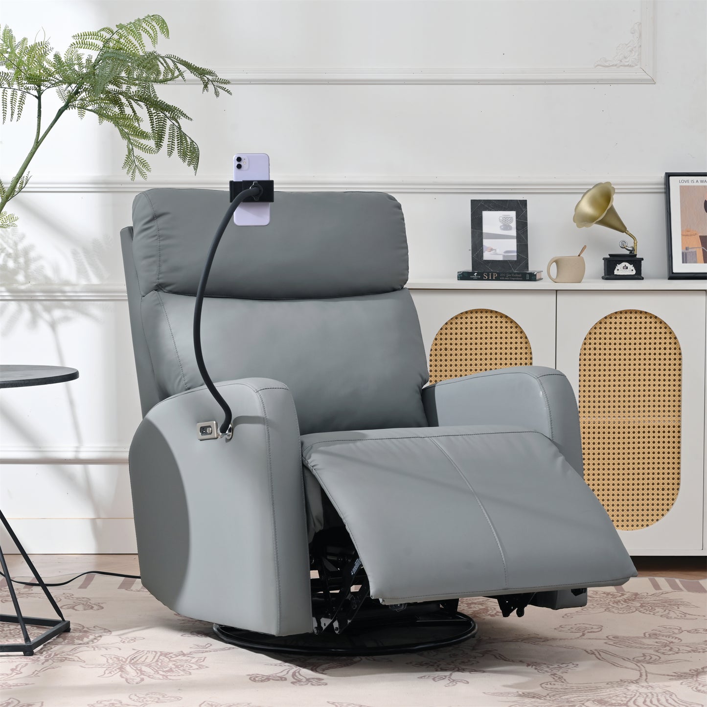 270° Power Swivel Rocker Recliner Chair, Electric Glider Reclining Sofa with USB Ports, Power Swivel Glider, Rocking Chair Nursery Recliners for Living Room Bedroom(Blue-gray)