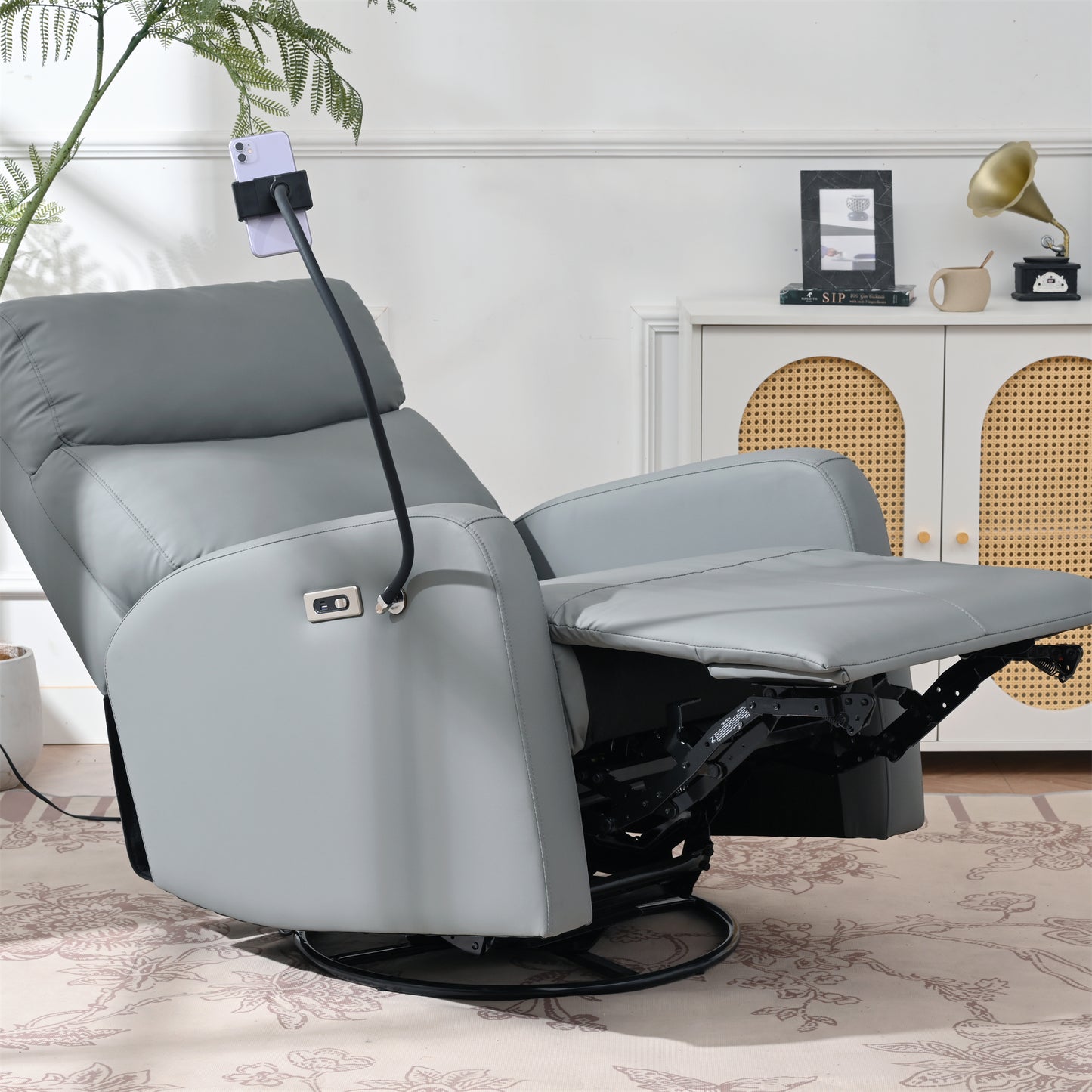 270° Power Swivel Rocker Recliner Chair, Electric Glider Reclining Sofa with USB Ports, Power Swivel Glider, Rocking Chair Nursery Recliners for Living Room Bedroom(Blue-gray)