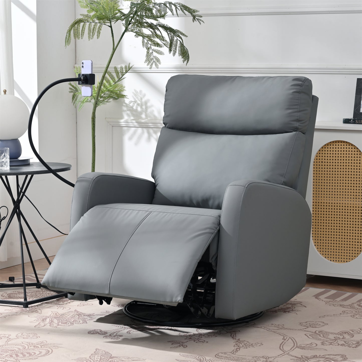 270° Power Swivel Rocker Recliner Chair, Electric Glider Reclining Sofa with USB Ports, Power Swivel Glider, Rocking Chair Nursery Recliners for Living Room Bedroom(Blue-gray)