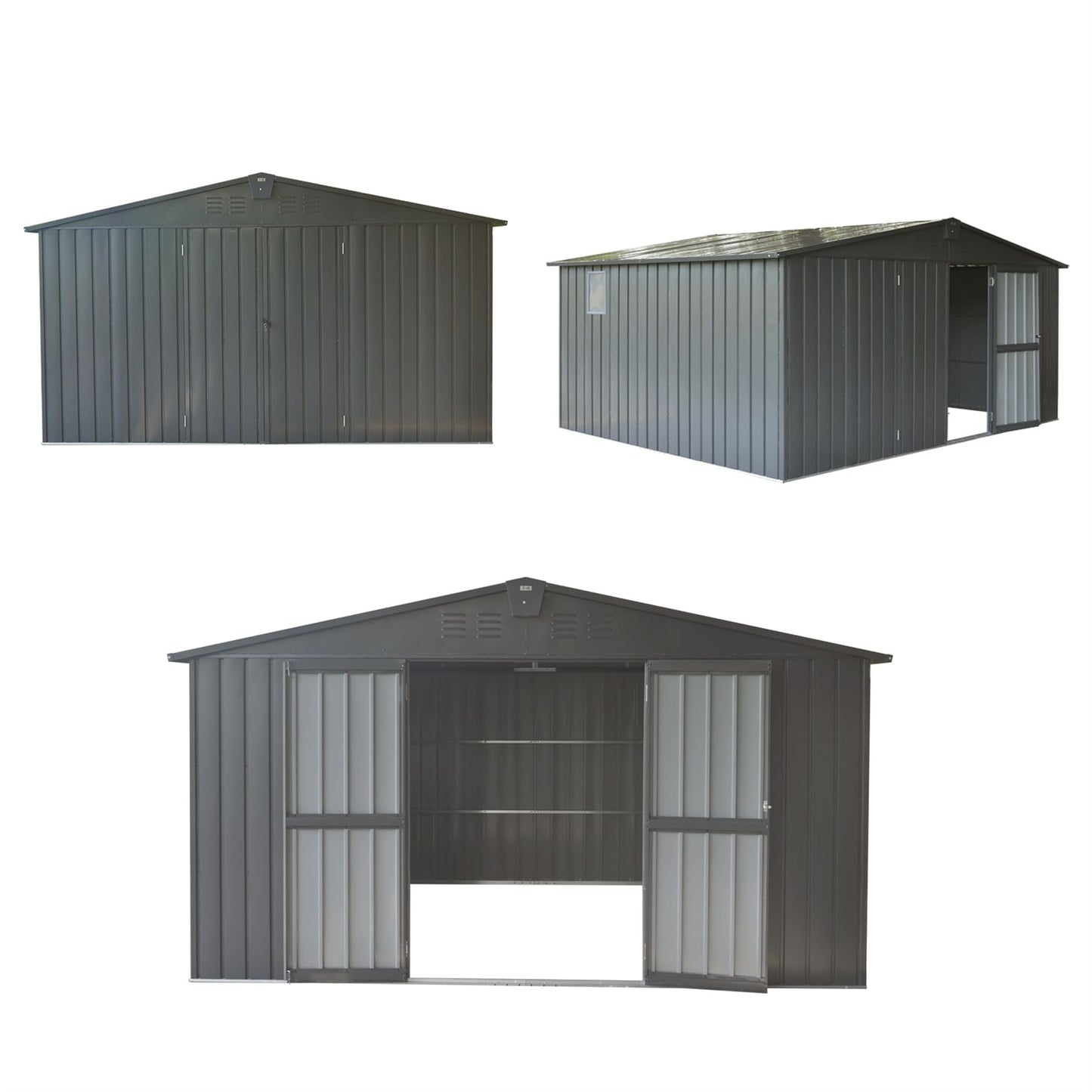 Backyard Storage Shed 11'x 9' with Galvanized Steel Frame & Windows, Outdoor Garden Shed Metal Utility Tool Storage Room with Lockable Door for Patio