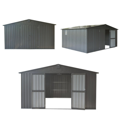 Backyard Storage Shed 11'x 9' with Galvanized Steel Frame & Windows, Outdoor Garden Shed Metal Utility Tool Storage Room with Lockable Door for Patio