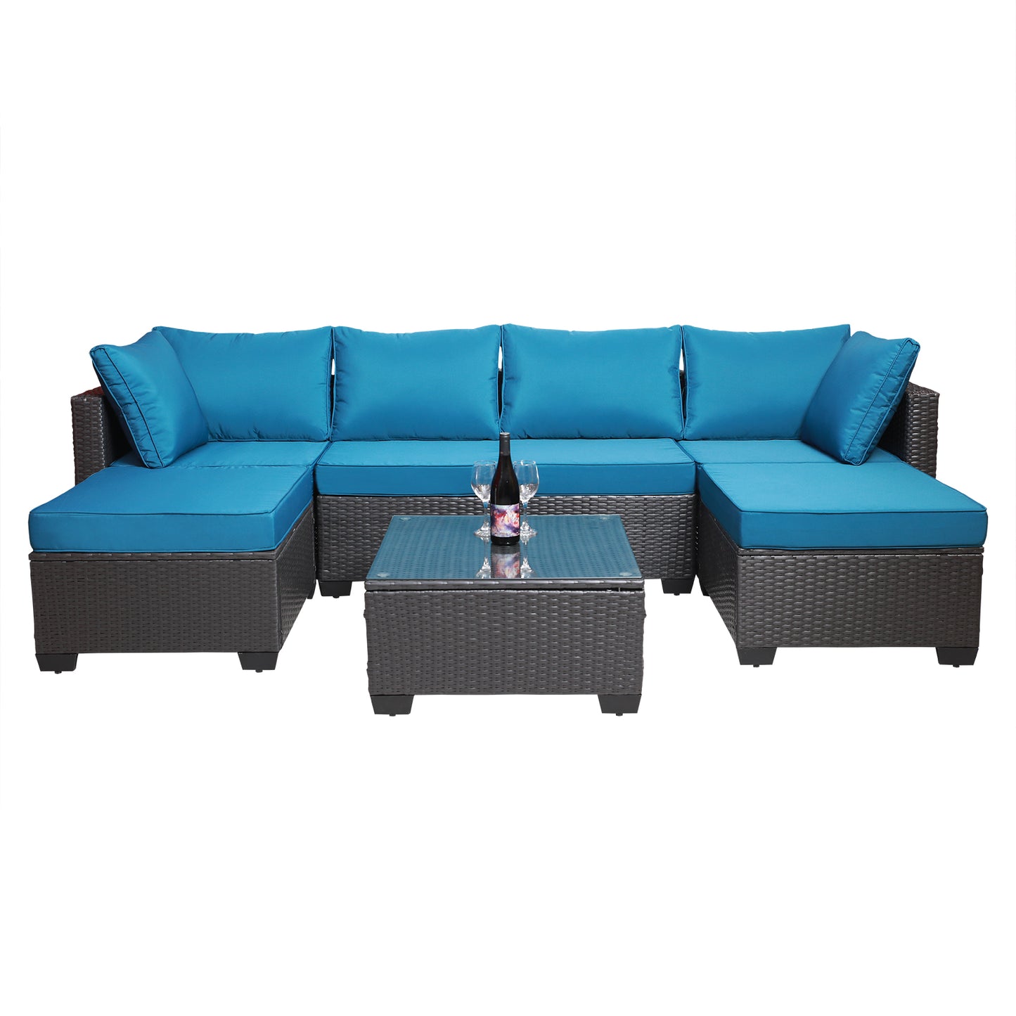 Outdoor Garden Patio Furniture 7-Piece PE Rattan Wicker Cushioned Sofa Sets and Coffee Table, patio furniture set;outdoor couch;outdoor couch patio furniture;outdoor sofa;patio couch
