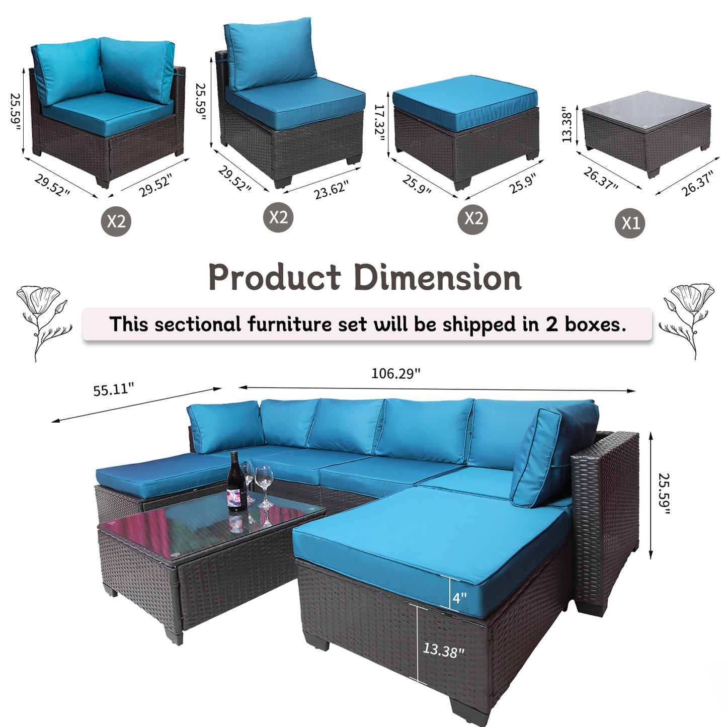 Outdoor Garden Patio Furniture 7-Piece PE Rattan Wicker Cushioned Sofa Sets and Coffee Table, patio furniture set;outdoor couch;outdoor couch patio furniture;outdoor sofa;patio couch