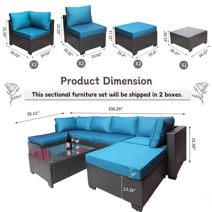 Outdoor Garden Patio Furniture 7-Piece PE Rattan Wicker Cushioned Sofa Sets and Coffee Table, patio furniture set;outdoor couch;outdoor couch patio furniture;outdoor sofa;patio couch