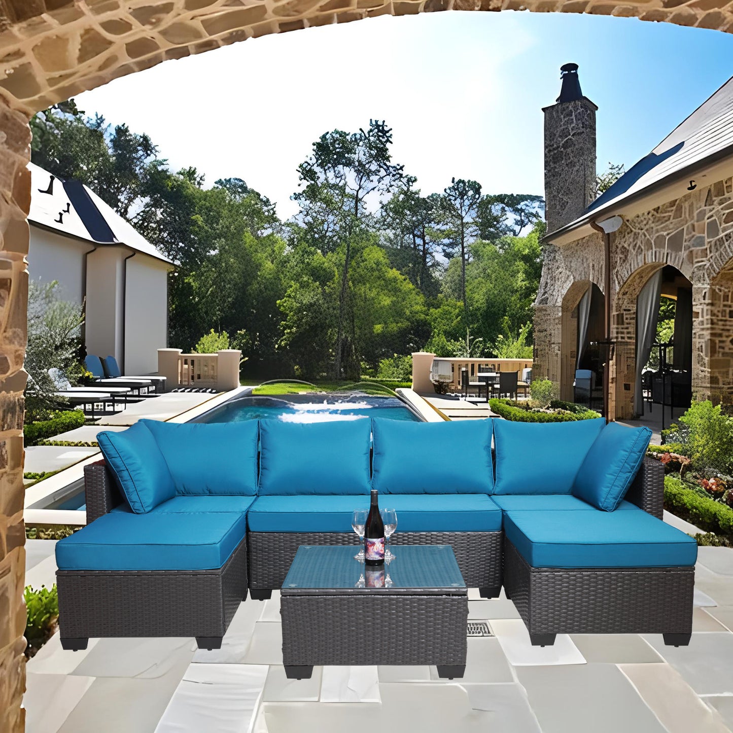 Outdoor Garden Patio Furniture 7-Piece PE Rattan Wicker Cushioned Sofa Sets and Coffee Table, patio furniture set;outdoor couch;outdoor couch patio furniture;outdoor sofa;patio couch