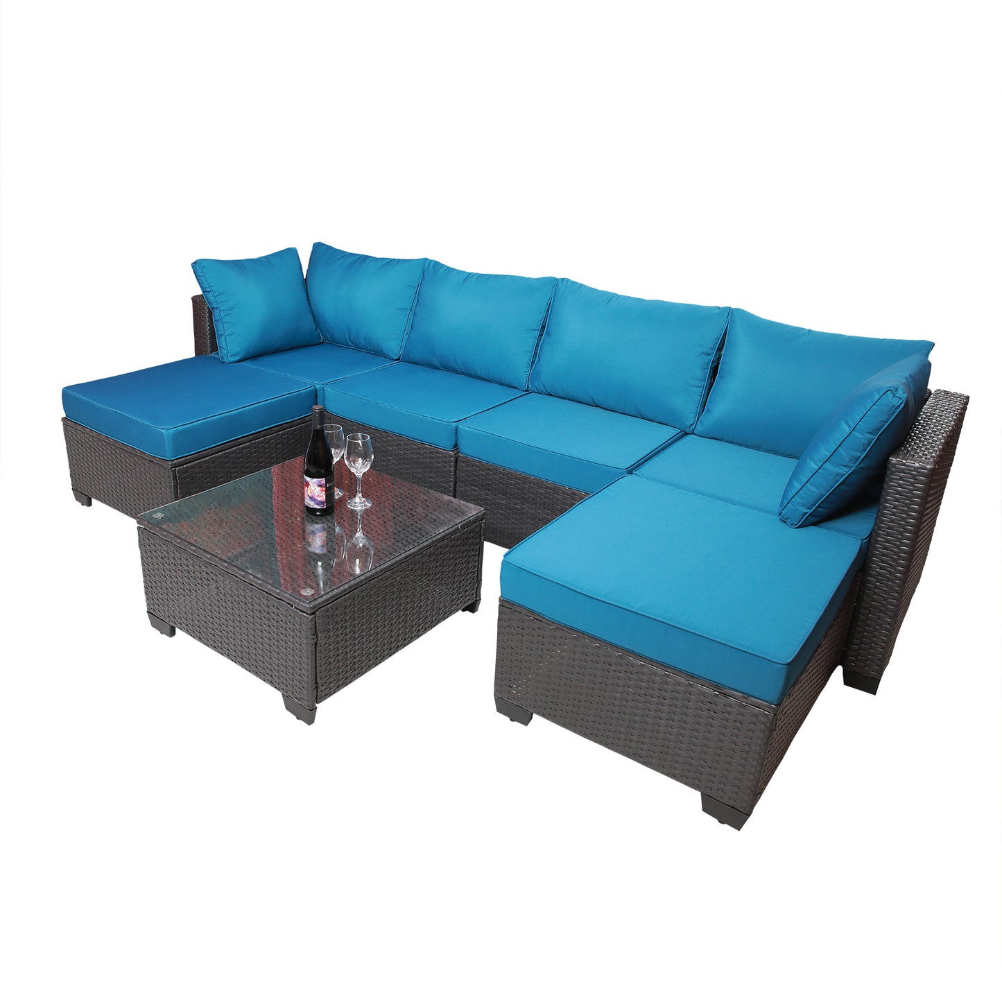Outdoor Garden Patio Furniture 7-Piece PE Rattan Wicker Cushioned Sofa Sets and Coffee Table, patio furniture set;outdoor couch;outdoor couch patio furniture;outdoor sofa;patio couch