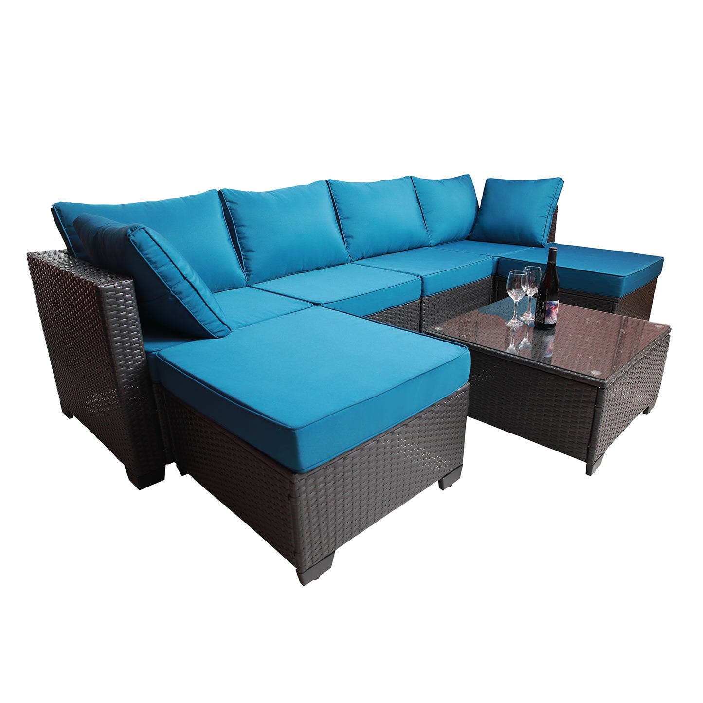 Outdoor Garden Patio Furniture 7-Piece PE Rattan Wicker Cushioned Sofa Sets and Coffee Table, patio furniture set;outdoor couch;outdoor couch patio furniture;outdoor sofa;patio couch