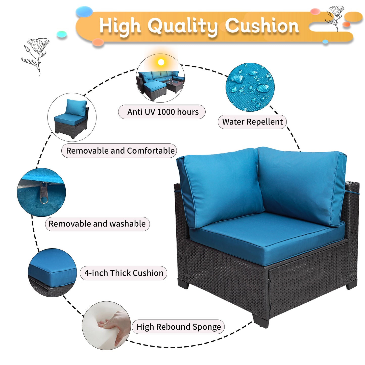 Outdoor Garden Patio Furniture 7-Piece PE Rattan Wicker Cushioned Sofa Sets and Coffee Table, patio furniture set;outdoor couch;outdoor couch patio furniture;outdoor sofa;patio couch