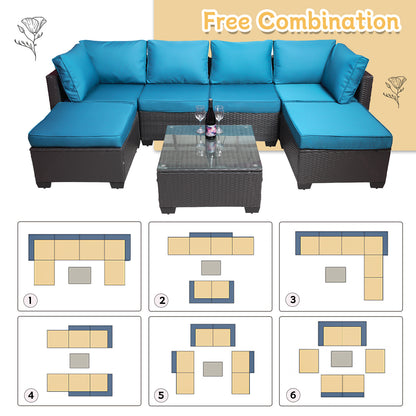 Outdoor Garden Patio Furniture 7-Piece PE Rattan Wicker Cushioned Sofa Sets and Coffee Table, patio furniture set;outdoor couch;outdoor couch patio furniture;outdoor sofa;patio couch
