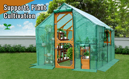 Wooden Chicken Coop 111''×74''×72'' Large Kitten Playpen, Chicken Run with Waterproof Cover and Two Small Doors, Pet Playpen Exercise Pen for Rabbit Duck Cat