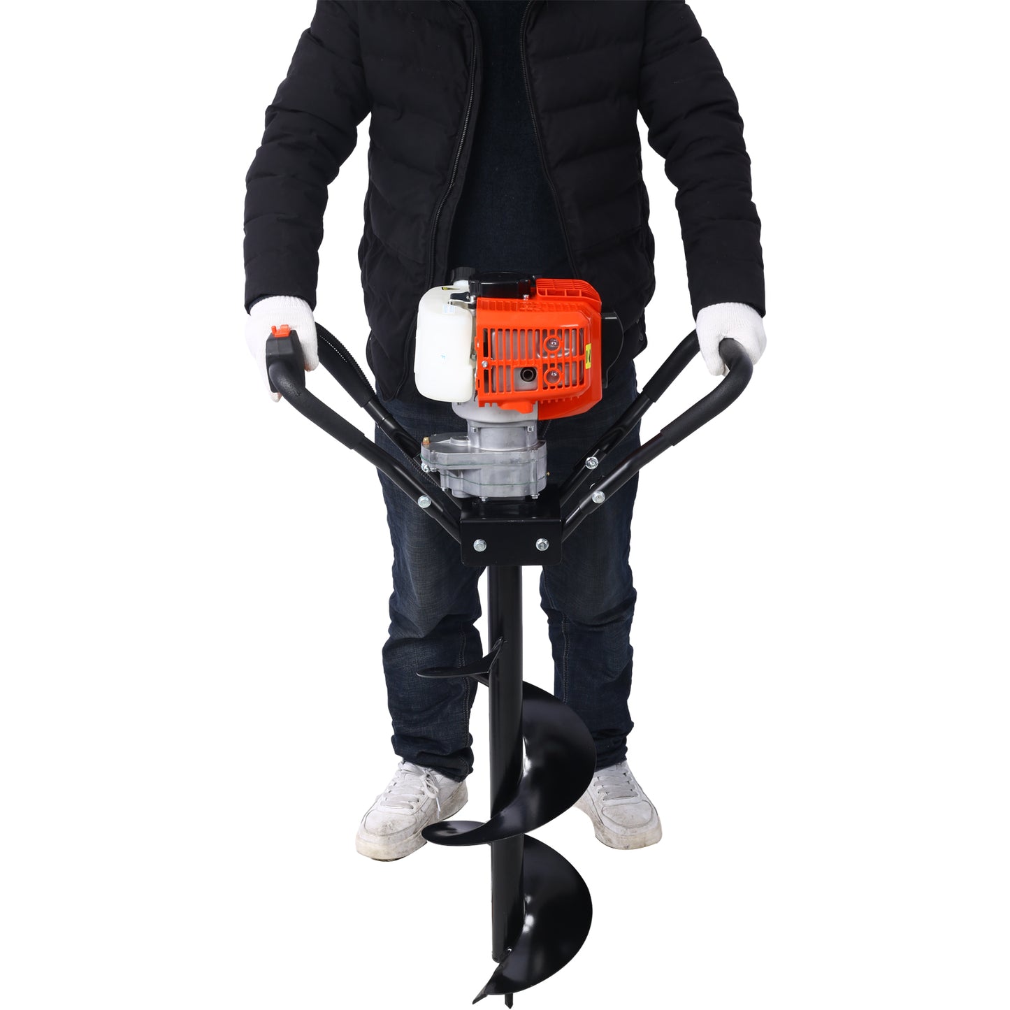 V-Type 52CC 2 Stroke Gas Post Hole Digger One Man Auger EPA Machine Plant Soil Digging Fence withHole Digger Replacement Auger Bits L4"+L6"+L8"+L12"