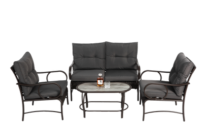 4 Piece Outdoor Patio Furniture Sets, Wicker Conversation Set for Porch Deck, Rattan Sofa Chair with Cushion-Grey