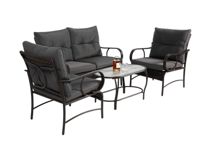4 Piece Outdoor Patio Furniture Sets, Wicker Conversation Set for Porch Deck, Rattan Sofa Chair with Cushion-Grey
