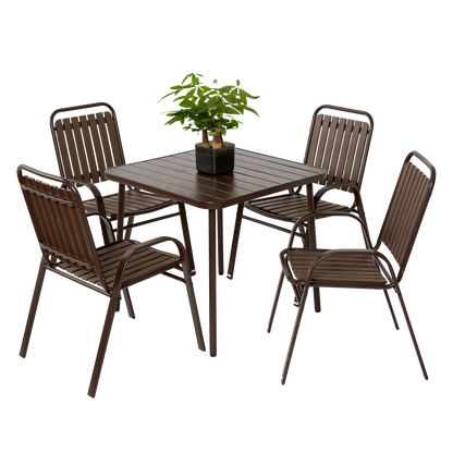 5-Piece Plastic chair and steel table Outdoor Dining Set, plastic Chairs and Table Set for Garden Patio, Brown
