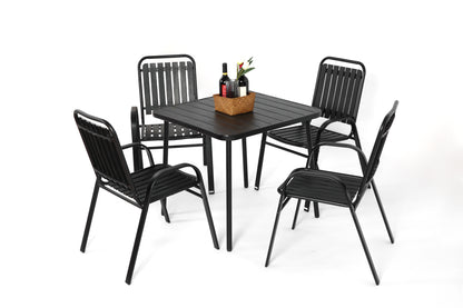 5-Piece Plastic chair and steel table Outdoor Dining Set, plastic Chairs and Table Set for Garden Patio, Black