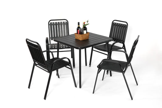 5-Piece Plastic chair and steel table Outdoor Dining Set, plastic Chairs and Table Set for Garden Patio, Black