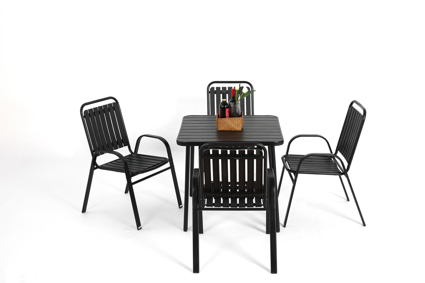 5-Piece Plastic chair and steel table Outdoor Dining Set, plastic Chairs and Table Set for Garden Patio, Black