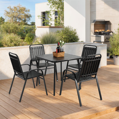 5-Piece Plastic chair and steel table Outdoor Dining Set, plastic Chairs and Table Set for Garden Patio, Black
