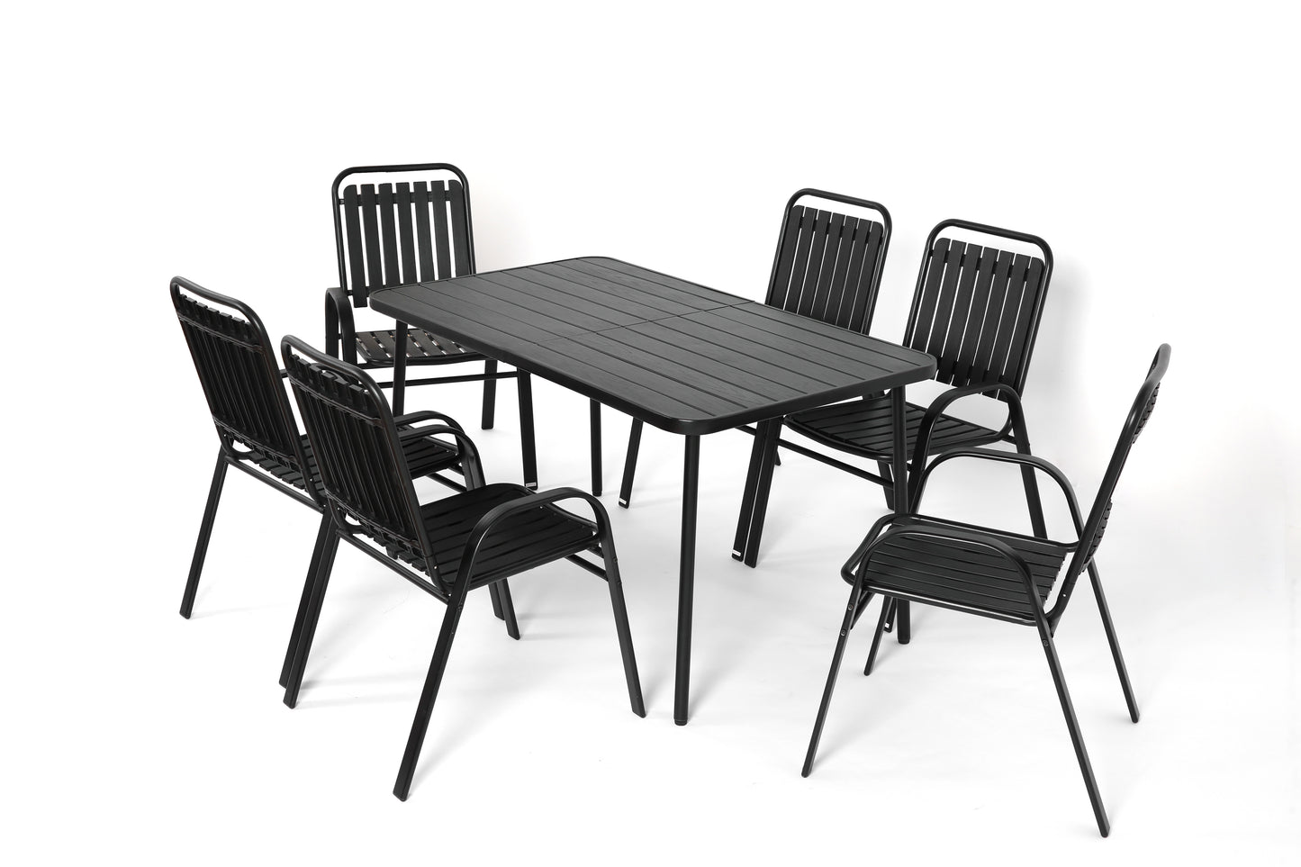 7 Pieces Patio Dining Set, Plastic chair and steel table Outdoor Set, plastic Chairs and Table Set for Garden Patio, Black