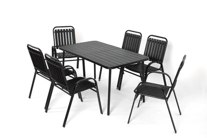 7 Pieces Patio Dining Set, Plastic chair and steel table Outdoor Set, plastic Chairs and Table Set for Garden Patio, Black