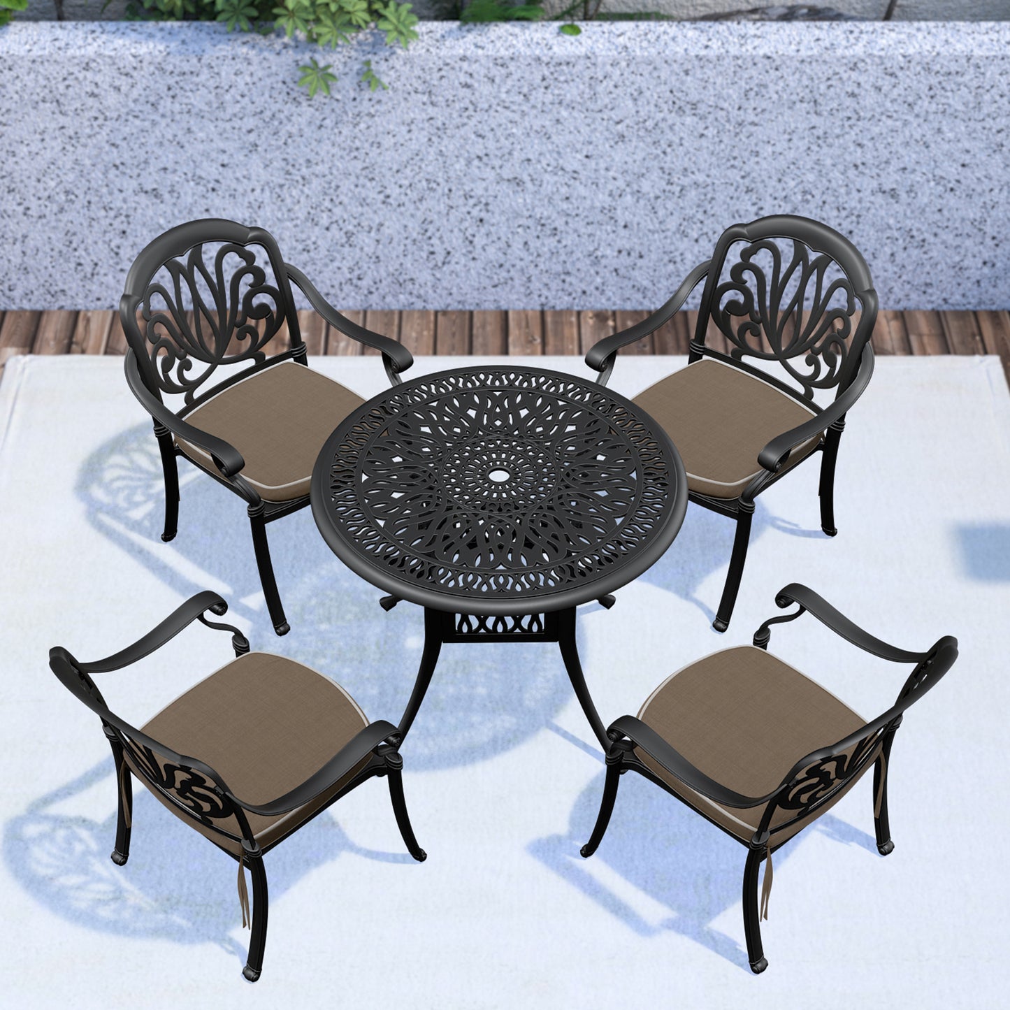 5-Piece Set Of Cast Aluminum Patio Furniture With Cushions