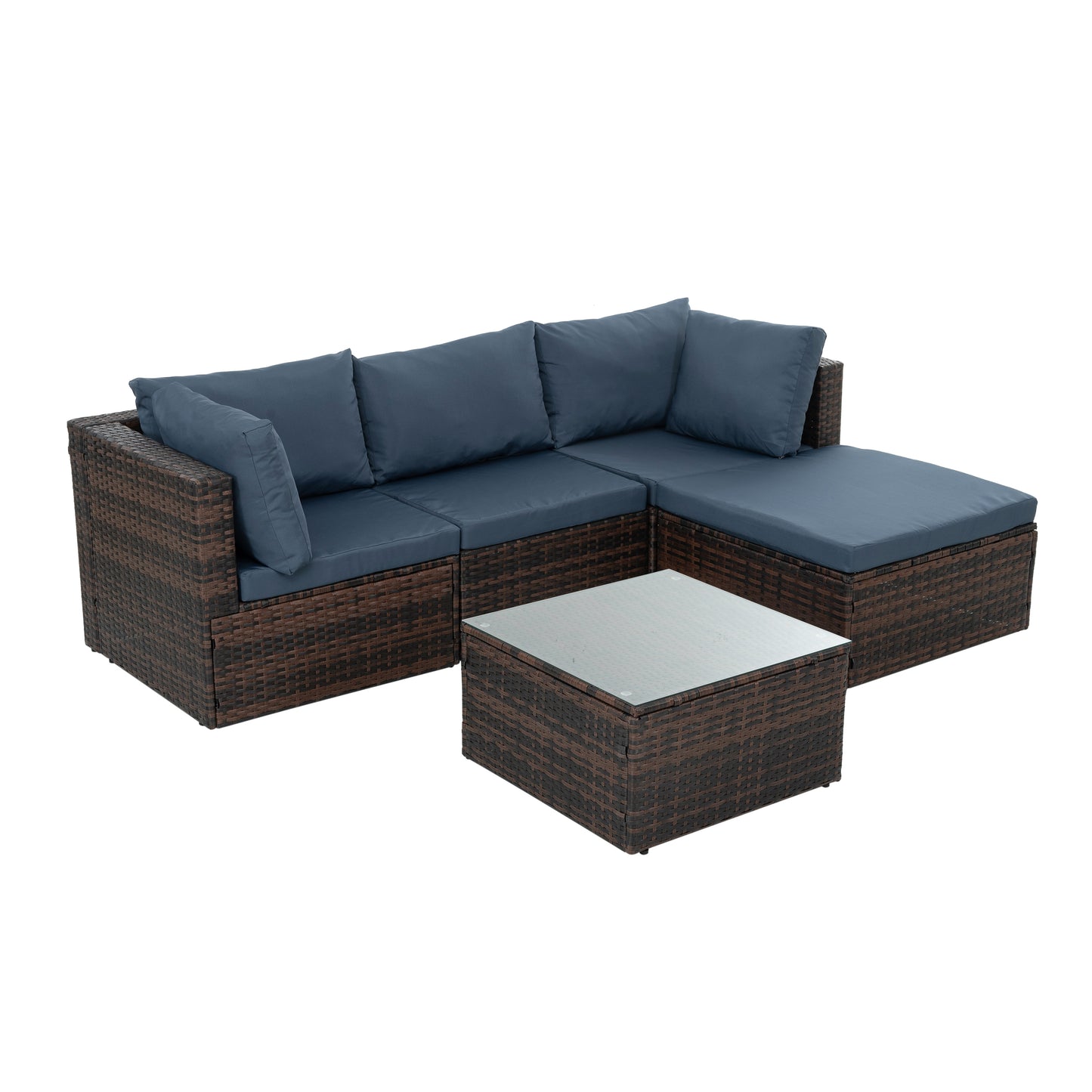 Outdoor Furniture, Seasonal PE Wicker Furniture, 5 Set Wicker Furniture With Tempered Glass Coffee Table,