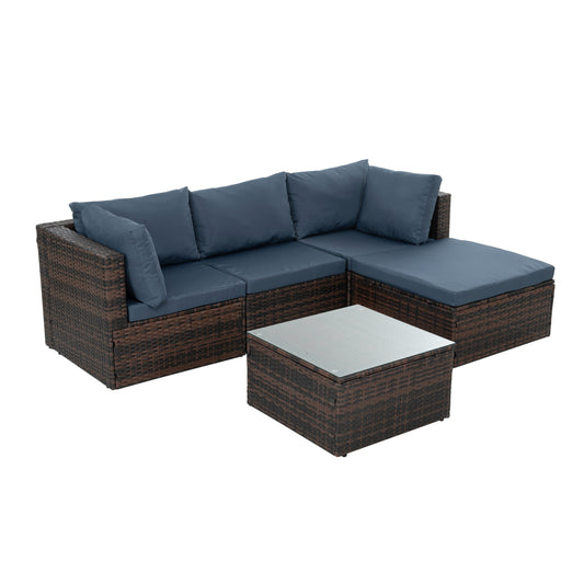 Outdoor Furniture, Seasonal PE Wicker Furniture, 5 Set Wicker Furniture With Tempered Glass Coffee Table,