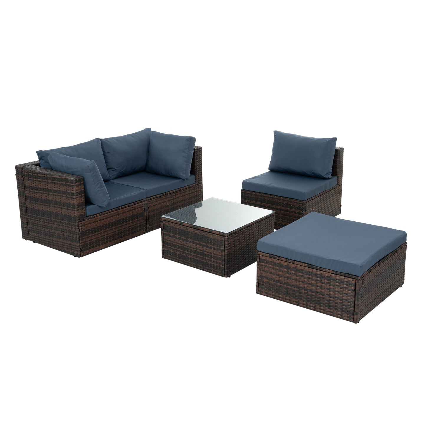Outdoor Furniture, Seasonal PE Wicker Furniture, 5 Set Wicker Furniture With Tempered Glass Coffee Table,