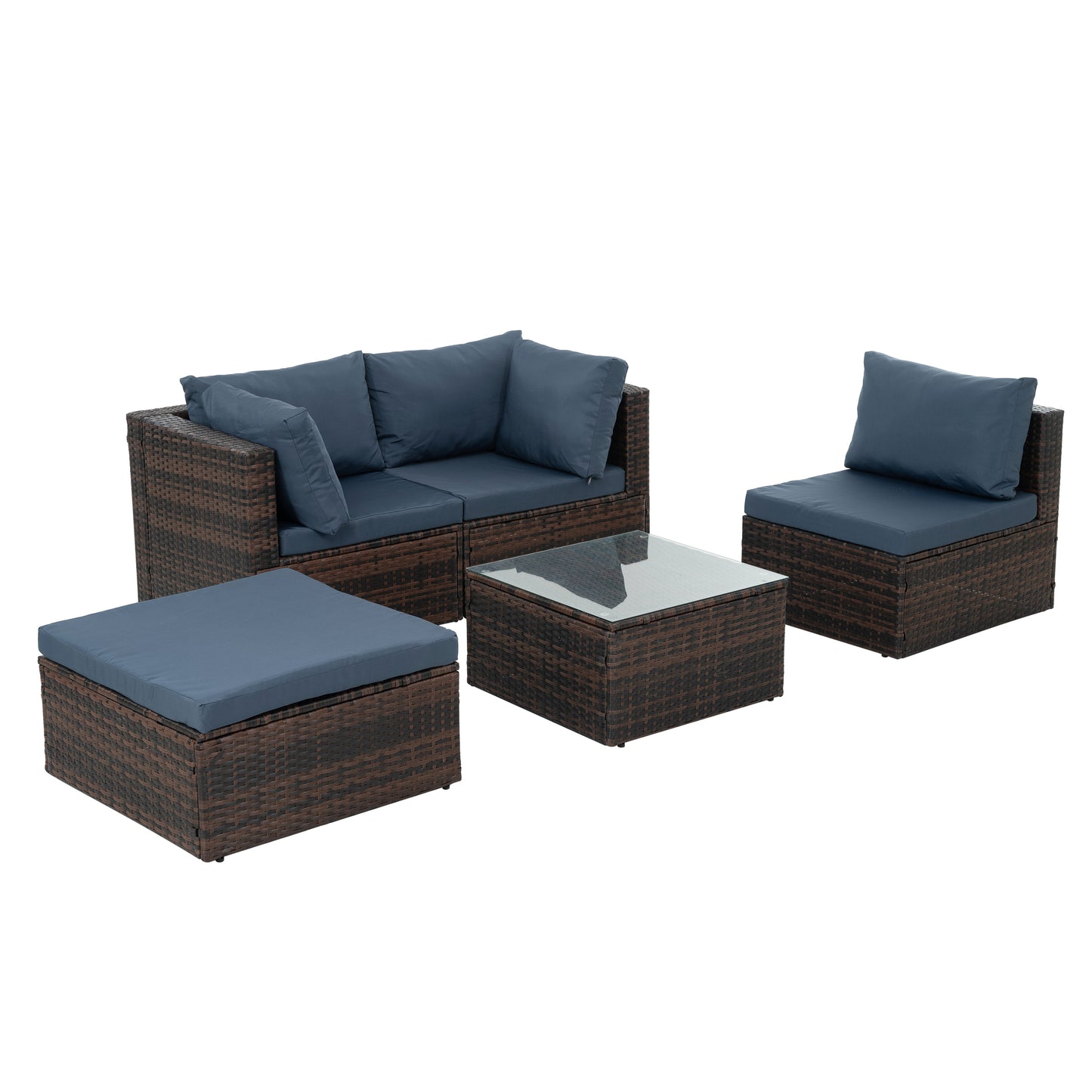 Outdoor Furniture, Seasonal PE Wicker Furniture, 5 Set Wicker Furniture With Tempered Glass Coffee Table,