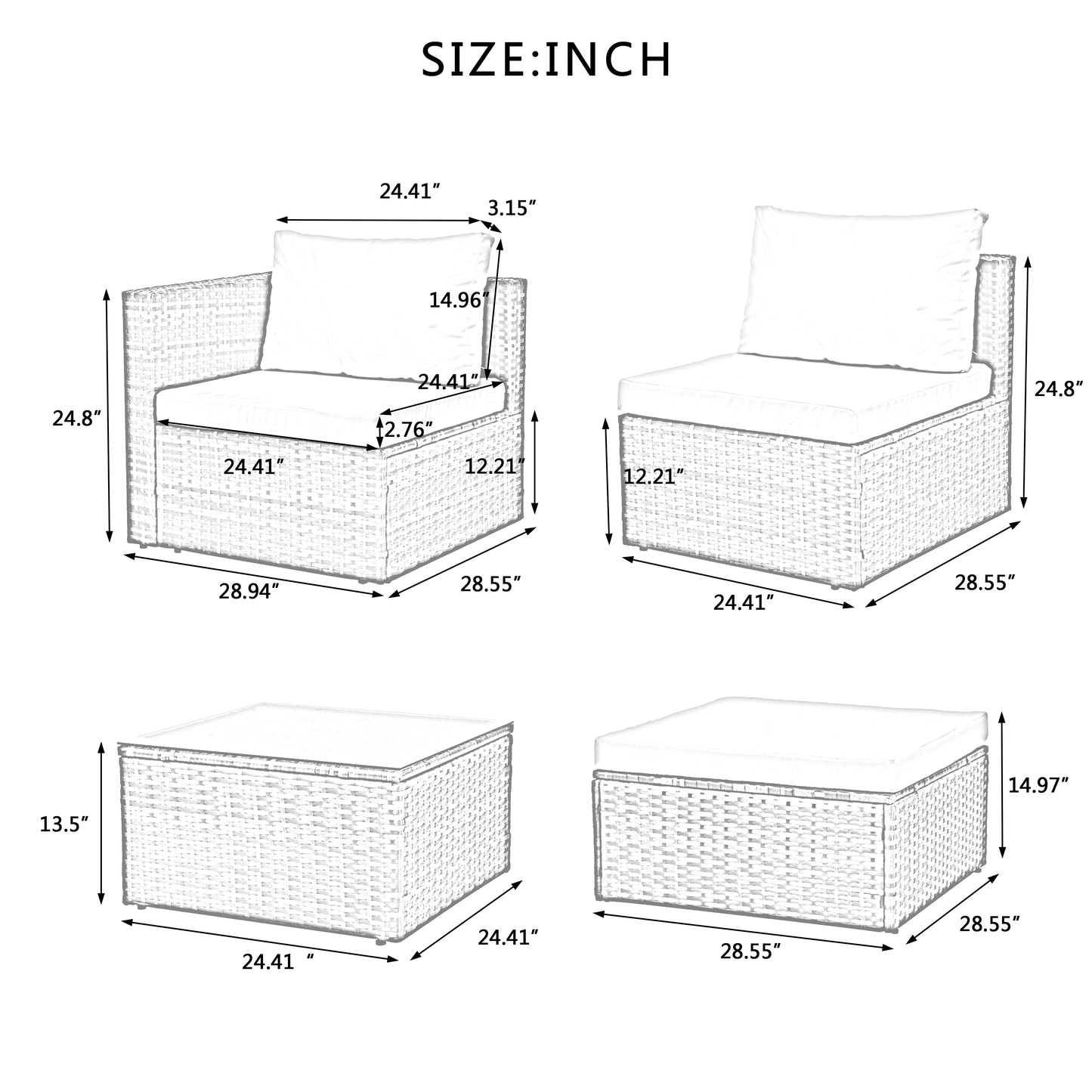 Outdoor Furniture, Seasonal PE Wicker Furniture, 5 Set Wicker Furniture With Tempered Glass Coffee Table,