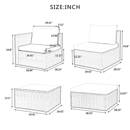 Outdoor Furniture, Seasonal PE Wicker Furniture, 5 Set Wicker Furniture With Tempered Glass Coffee Table,