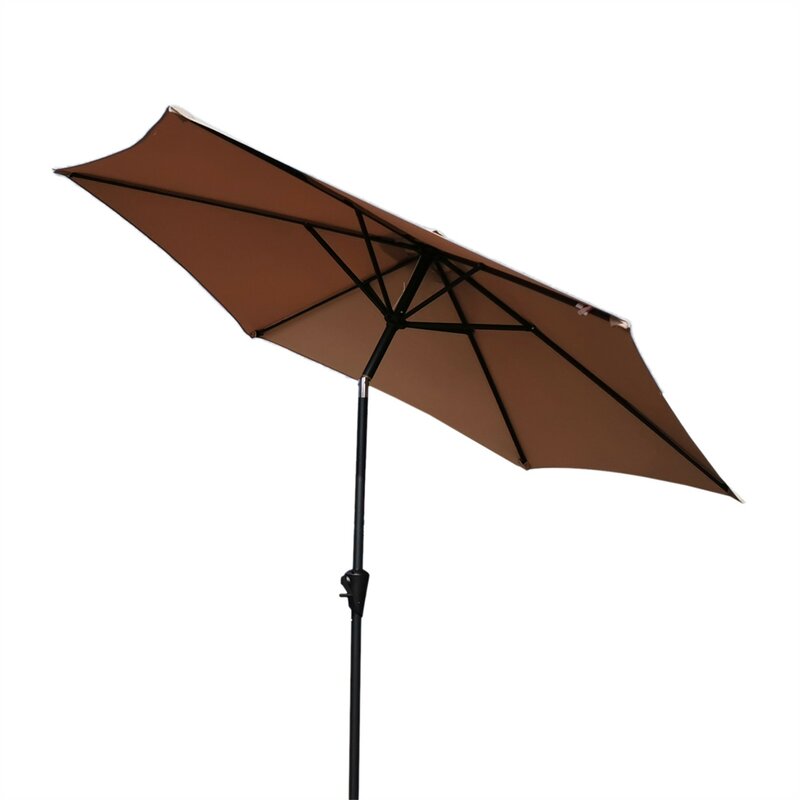 8.8 feet Outdoor Aluminum Patio Umbrella, Patio Umbrella, Market Umbrella with 42 Pound Square Resin Umbrella Base, Push Button Tilt and Crank lift, Taupe
