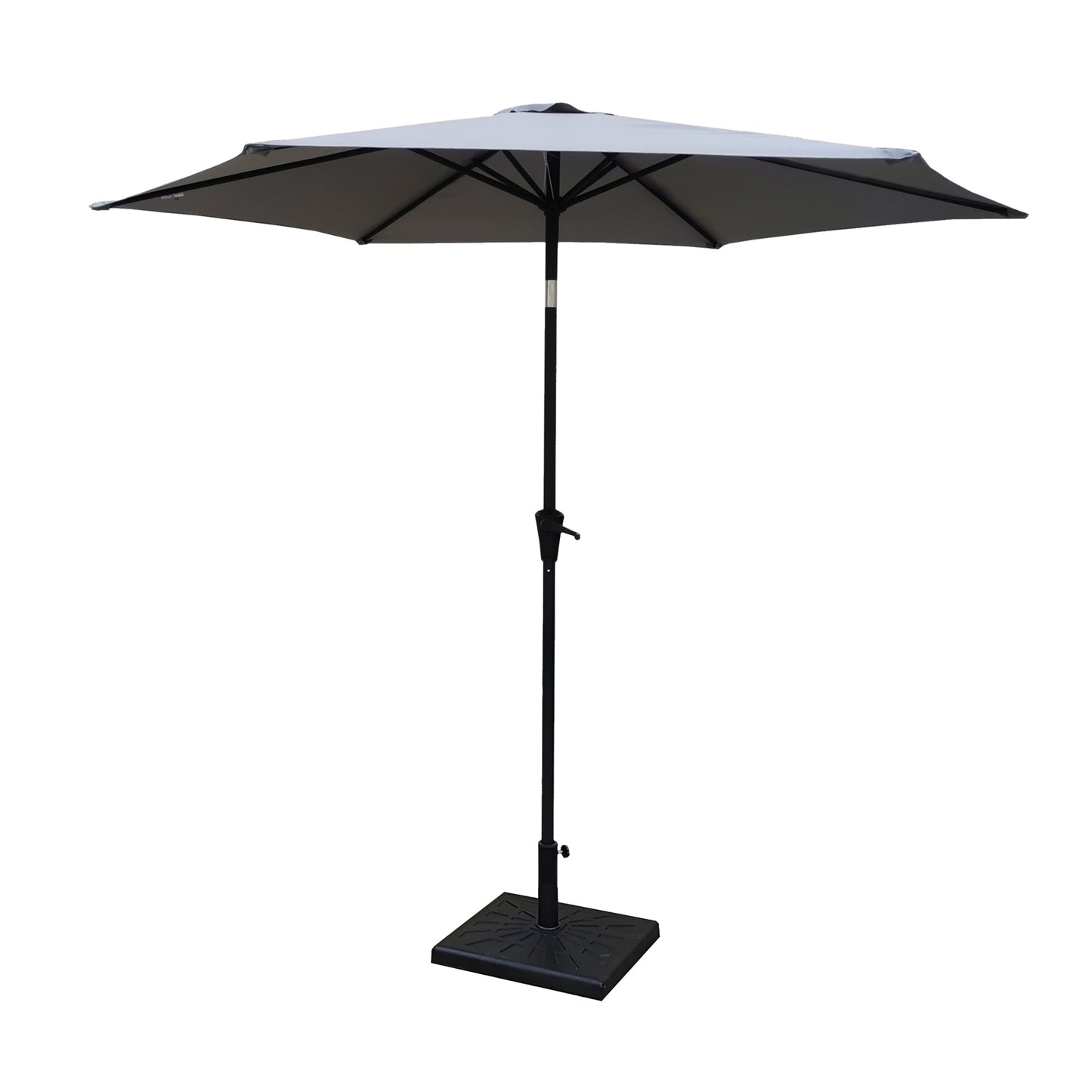 8.8 feet Outdoor Aluminum Patio Umbrella, Patio Umbrella, Market Umbrella with 42 Pound Square Resin Umbrella Base, Push Button Tilt and Crank lift, Gray