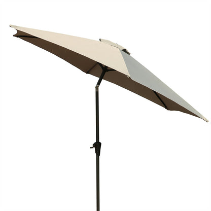 8.8 feet Outdoor Aluminum Patio Umbrella, Patio Umbrella, Market Umbrella with 42 Pound Square Resin Umbrella Base, Push Button Tilt and Crank lift, Gray