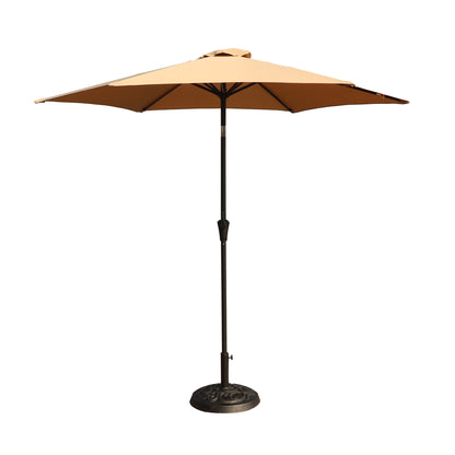 8.8 feet Outdoor Aluminum Patio Umbrella, Patio Umbrella, Market Umbrella with 33 pounds Round Resin Umbrella Base, Push Button Tilt and Crank lift, Taupe