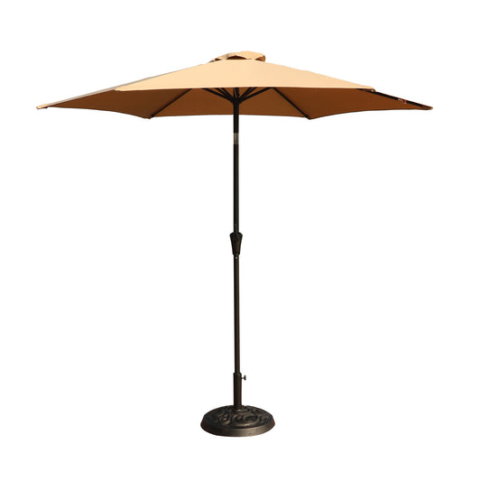8.8 feet Outdoor Aluminum Patio Umbrella, Patio Umbrella, Market Umbrella with 33 pounds Round Resin Umbrella Base, Push Button Tilt and Crank lift, Taupe