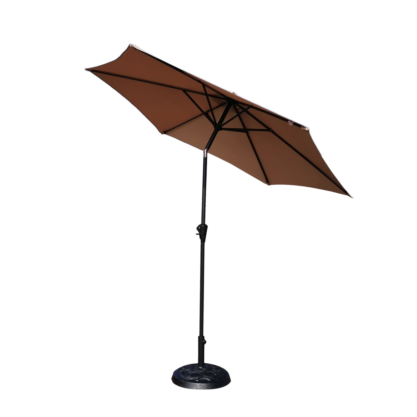 8.8 feet Outdoor Aluminum Patio Umbrella, Patio Umbrella, Market Umbrella with 33 pounds Round Resin Umbrella Base, Push Button Tilt and Crank lift, Taupe
